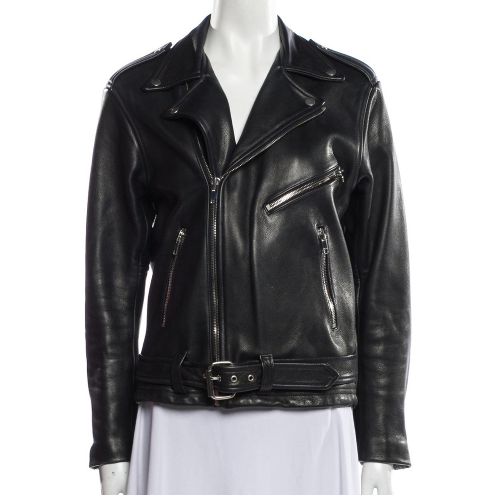 LAER BLACK LEATHER BIKER JACKET - SIZE SMALL